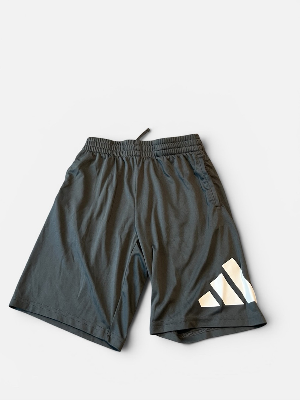⚪️ADIDAS: Boy size M, charcoal w/white logo regular fit athletic shorts preowned